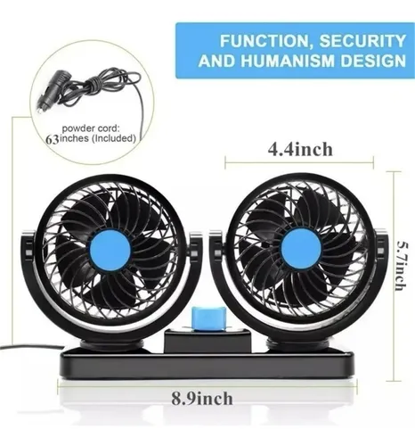 Ventilador Dúo Silencioso para Auto| Doble Flujo de Aire Portátil